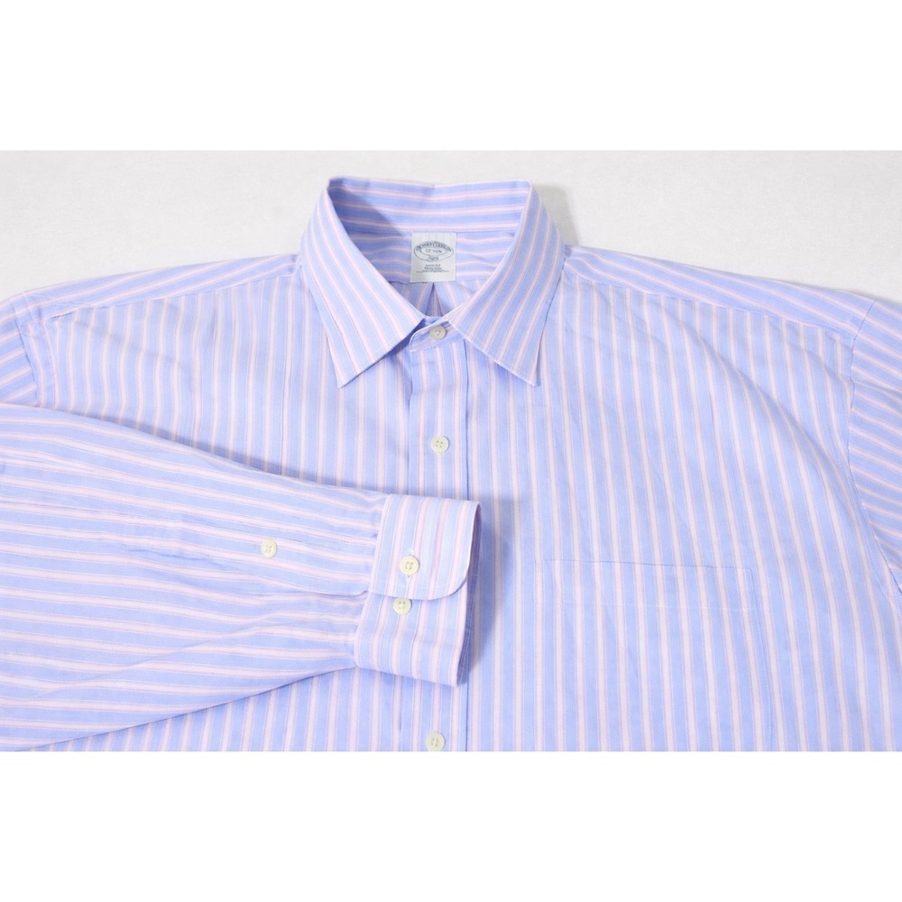 BROOKS BROTHERS Long Sleeve Button Shirt 346 Stripe NON IRON Slim  Lavender 17 L
